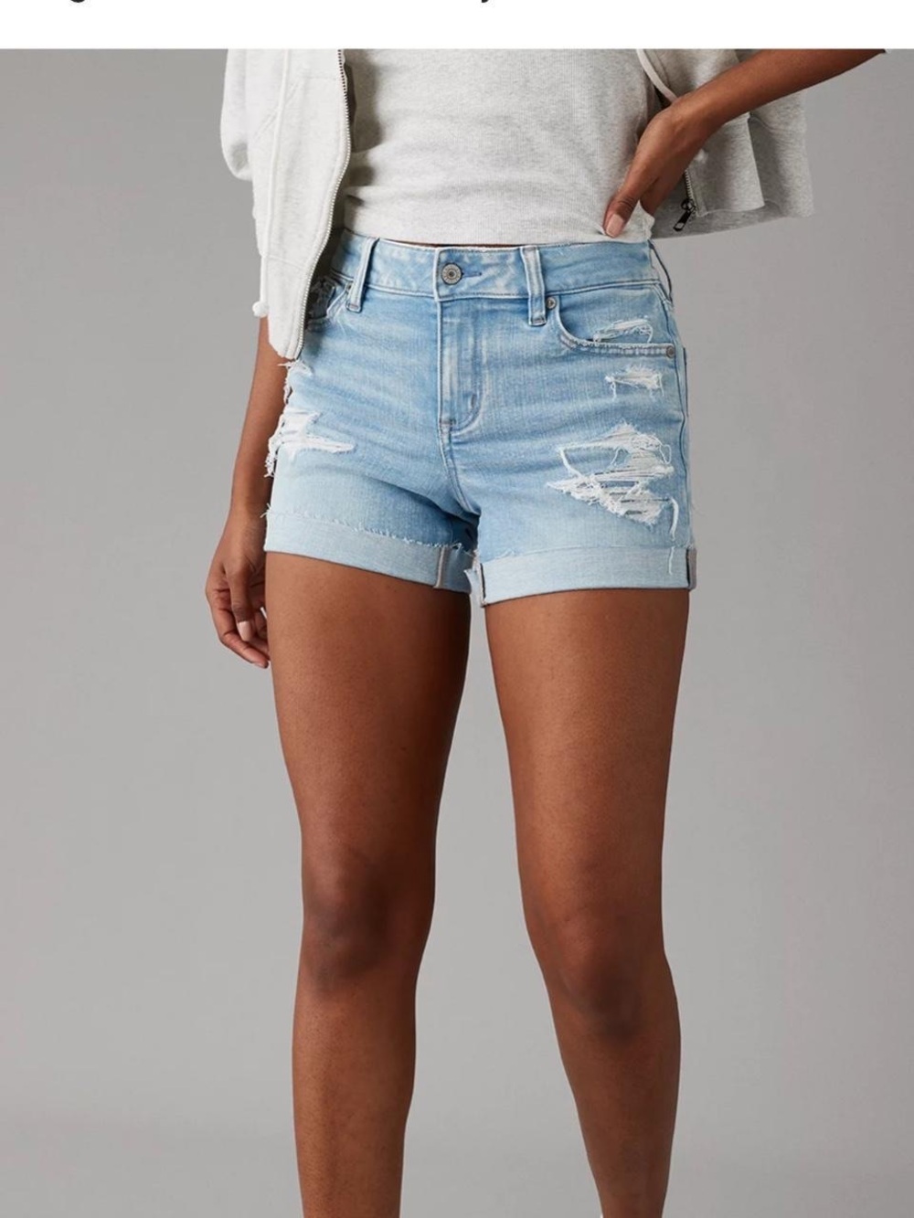 AE Curvy Mom Shorts NWT Size 10 Super High Rise Distressed Floral Embroidered